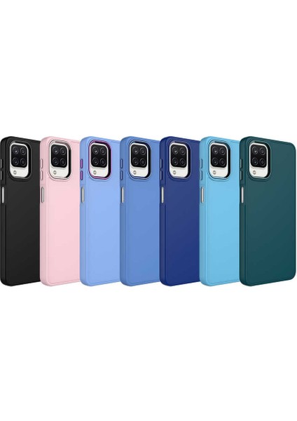 Galaxy A12 Kılıf Metal Çerçeve ve Buton Tasarımlı Silikon Luna Kapak-Koyu Yeşil