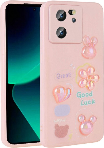 Xiaomi Mi 13T Kılıf Kabartma Figürlü Parlak Toys Silikon Kapak-Pembe