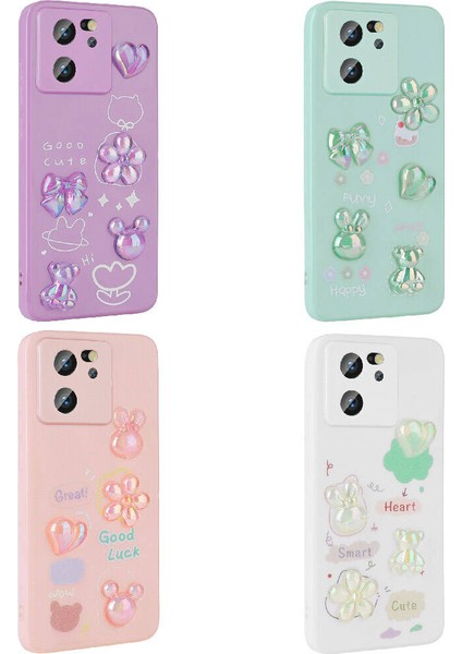 Xiaomi Mi 13T Kılıf Kabartma Figürlü Parlak Toys Silikon Kapak-Pembe