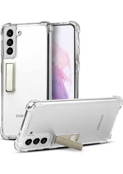 Galaxy S21 Kılıf Standlı Süper Silikon Kapak-Renksiz
