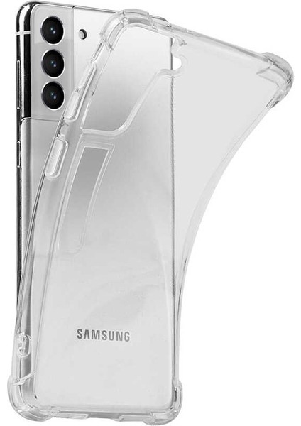 Galaxy S21 Kılıf Standlı Süper Silikon Kapak-Renksiz