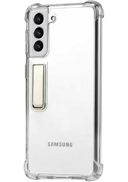 Galaxy S21 Kılıf Standlı Süper Silikon Kapak-Renksiz