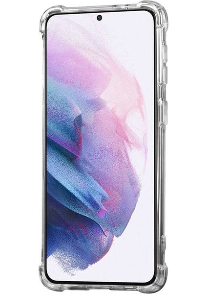 Galaxy S21 Kılıf Standlı Süper Silikon Kapak-Renksiz