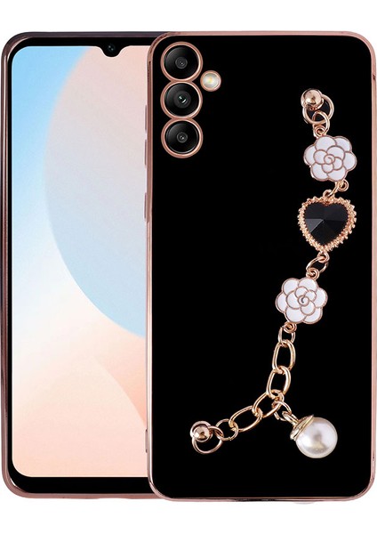 Galaxy A14 Kılıf El Tutamaçlı Kamera Korumalı Taka Silikon Kapak-Siyah