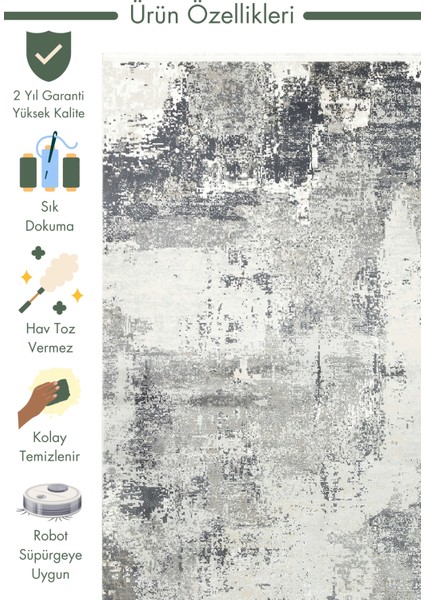 Marble Serisi Modern Desenli Salon Oturma Odası Koridor Antre Şık Halı 04 Grey Antrasıt