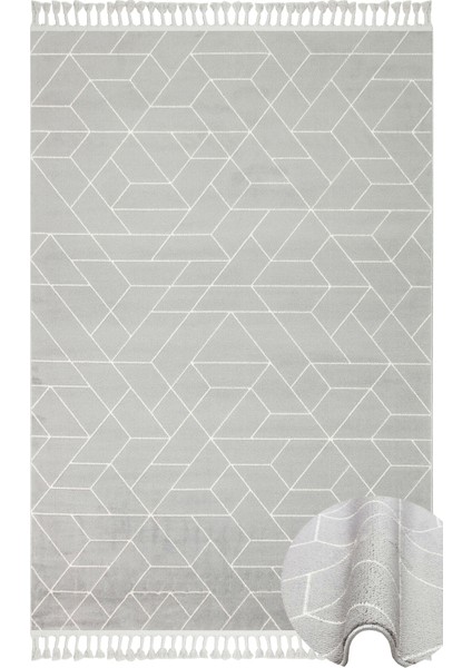 Lounge Serisi Etnik Desenlere Sahip Salon Oturma Odası Koridor Yumuşak Modern Halı 03 Grey Whıte