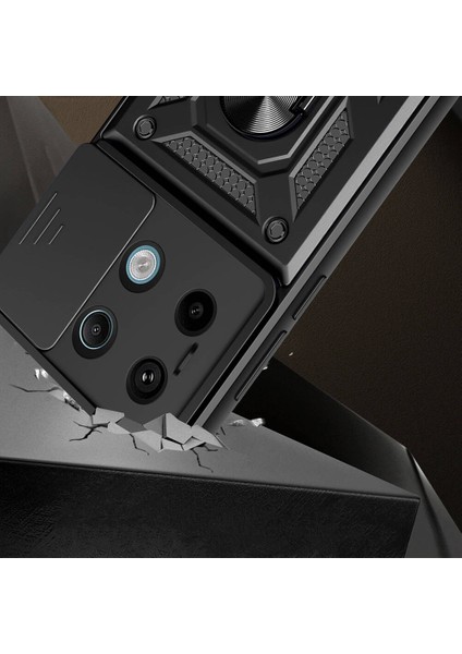 Xiaomi Redmi Note 13 Pro 5g Kılıf Magnetik Standlı Kamera Korumalı Sürgülü Vega Kapak-Mavi