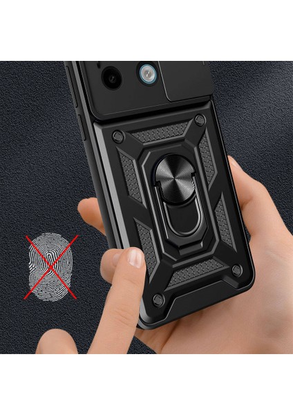 Xiaomi Redmi Note 13 Pro 5g Kılıf Magnetik Standlı Kamera Korumalı Sürgülü Vega Kapak-Mavi