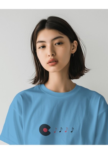 Mavi Oversize T-Shirt Unisex Baskılı Music