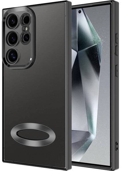 ZORE Galaxy S24 Ultra Kılıf Kamera Korumalı Logo Gösteren Omega Kapak-Siyah