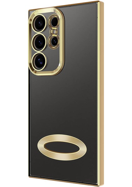 ZORE Galaxy S24 Ultra Kılıf Kamera Korumalı Logo Gösteren Omega Kapak-Siyah