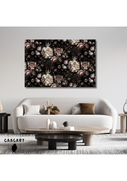Tekli Yatay Kanvas Duvar Tablosu Kahverengi Temalı Çiçekler