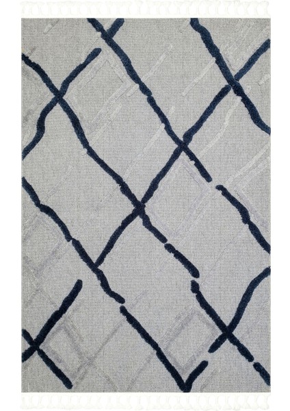 Tabasco Serisi Etnik Desenli Oturma Odası Salon Koridor Modern Iskindinav Halı Tab 03 Grey Navy