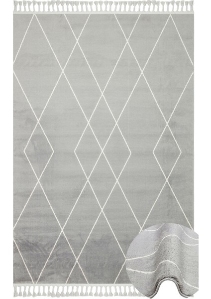 Lounge Serisi Etnik Desenlere Sahip Salon Oturma Odası Koridor Yumuşak Modern Halı 02 Grey Whıte