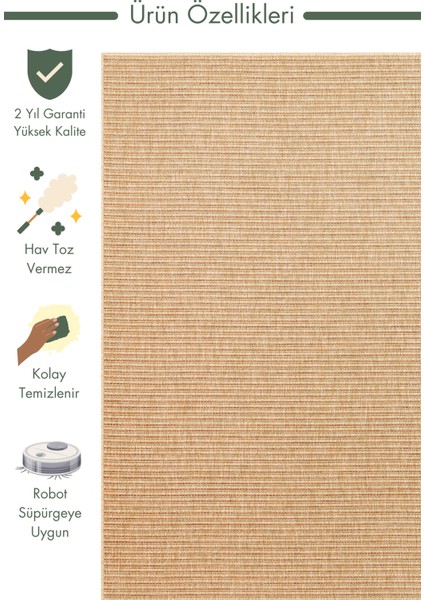 Dream Iç ve Dış Mekan Kullanımına Uygun Kolay Temizlenebilir Sisal Görünümlü Halı 01 Natural Terraxw