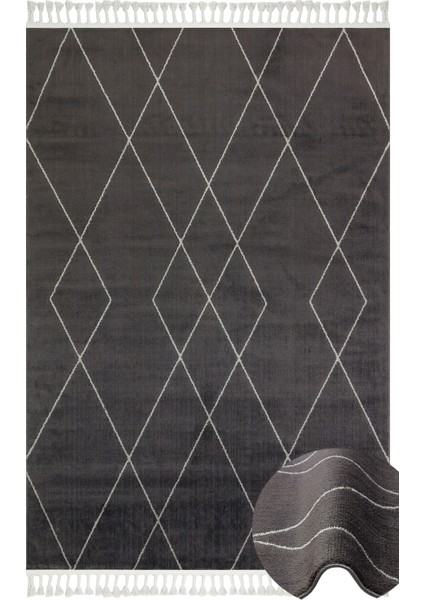 Lounge Serisi Etnik Desenlere Sahip Salon Oturma Odası Koridor Yumuşak Modern Halı 02 Black Grey