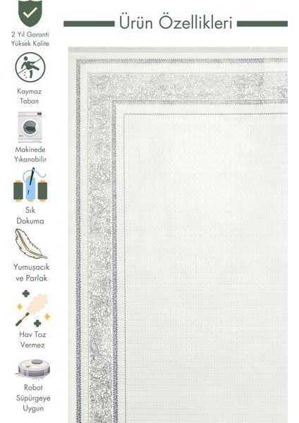 Smooth Yıkanabilir Kaymaz Parlak Oturma Odası Salon Koridor Ince Dokuma Modern Halı 102 Grey Xw