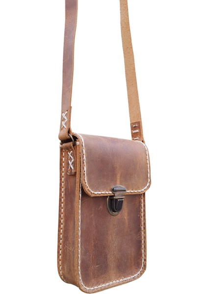Dionysos Ss1 Model Unisex El Yapımı Vintage El Dikişi Crazy Deri Küçük Boy Çanta Telefon Çantası