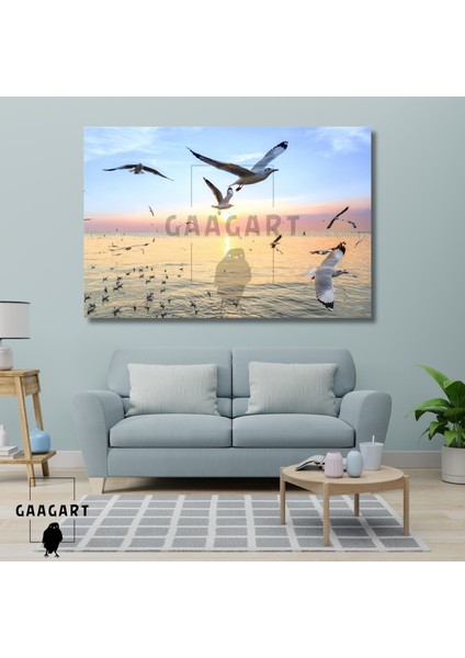 Tekli Yatay Kanvas Duvar Tablosu Martılar ve Deniz Manzarası