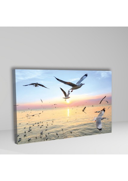 Tekli Yatay Kanvas Duvar Tablosu Martılar ve Deniz Manzarası fiyatları