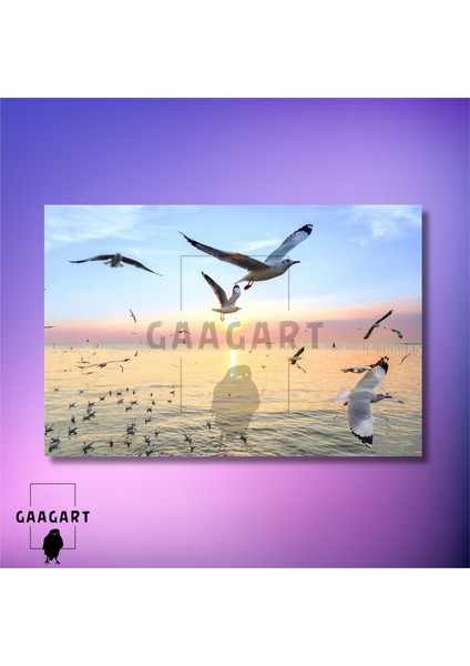 Tekli Yatay Kanvas Duvar Tablosu Martılar ve Deniz Manzarası modelleri