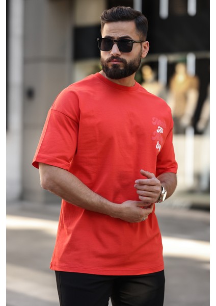 Premium Oversize Sırt Baskılı T-Shirt Turuncu