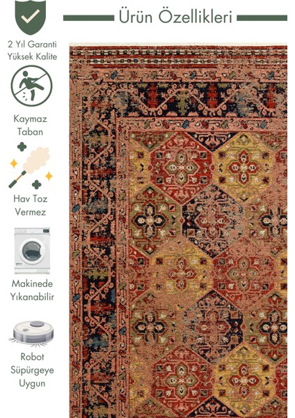 Kapadokya Antik Desenli Oturma Odası Salon Mutfak Koridor Yıkanabilir Kaymaz Tabanlı Kilim 01 Multy