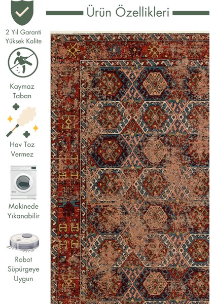 Kapadokya Antik Desenli Oturma Odası Salon Mutfak Koridor Yıkanabilir Kaymaz Tabanlı Kilim 03 Multy