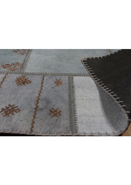 Maldives %100 Naturel Pamuk Yün Salon Oturma Odası Geleneksel Kendir Patchwork Kilim 01 Stone