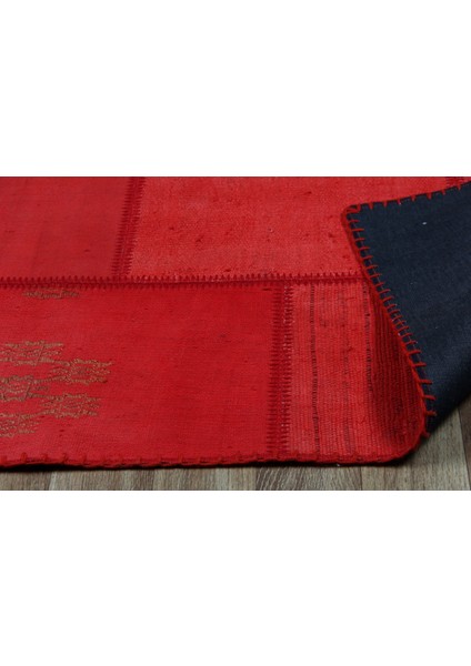 Maldives %100 Naturel Pamuk Yün Salon Oturma Odası Geleneksel Kendir Patchwork Kilim 01 Red