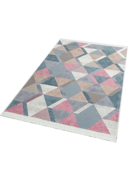 Maya %100 Naturel Pamuk Yıkanabilir Çift Taraflı Oturma Odası Mutfak Koridor Modern Kilim 10BLUEPINK