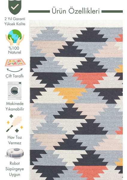 Maya %100 Naturel Pamuk Yıkanabilir Çift Taraflı Oturma Odası Mutfak Koridor Modern Kilim 20 Multy