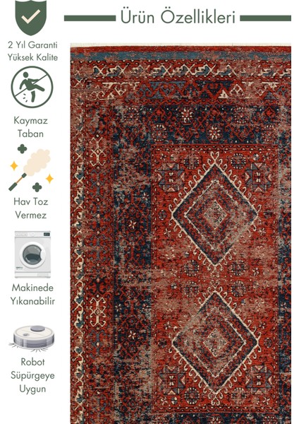 Kapadokya Antik Desenli Oturma Odası Salon Mutfak Koridor Yıkanabilir Kaymaz Tabanlı Kilim 02 Multy