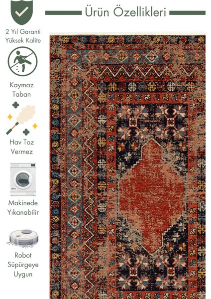 Kapadokya Antik Desenli Oturma Odası Salon Mutfak Koridor Yıkanabilir Kaymaz Tabanlı Kilim 04 Multy