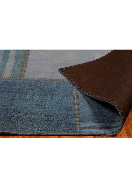 Maldives %100 Naturel Pamuk Yün Salon Oturma Odası Geleneksel Kendir Patchwork Kilim 01 Navy