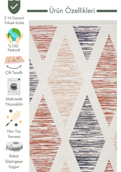 Maya %100 Naturel Pamuk Yıkanabilir Çift Taraflı Oturma Odası Mutfak Koridor Modern Kilim 38 Multy