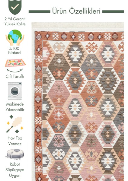 Maya %100 Naturel Pamuk Yıkanabilir Çift Taraflı Oturma Odası Mutfak Koridor Modern Kilim 42 Multy