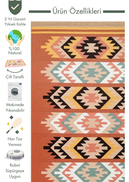 Maya %100 Naturel Pamuk Yıkanabilir Çift Taraflı Oturma Odası Mutfak Koridor Modern Kilim 39 Multy