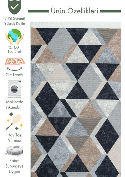 Maya %100 Naturel Pamuk Yıkanabilir Çift Taraflı Oturma Odası Mutfak Koridor Modern Kilim 10 Beıgblc