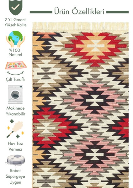 Maya %100 Naturel Pamuk Yıkanabilir Çift Taraflı Oturma Odası Mutfak Koridor Modern Kilim 33 Red