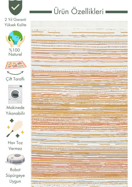 Maya %100 Naturel Pamuk Yıkanabilir Çift Taraflı Oturma Odası Mutfak Koridor Modern Kilim 35 Multy