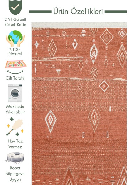 Maya %100 Naturel Pamuk Yıkanabilir Çift Taraflı Oturma Odası Mutfak Koridor Modern Kilim 37 Terra