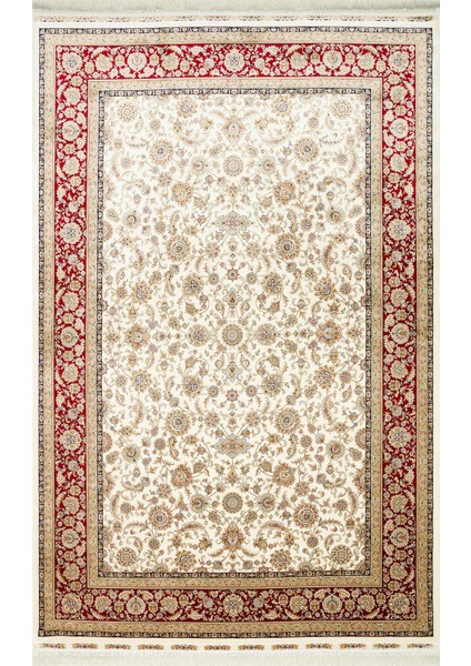 Topkapı Serisi Yüksek Kalite Sık Dokuma Klasik Desenli Özel Işıltılı Salon Halısı 03 Cream Red