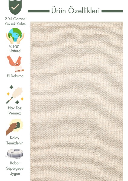 Woolstar %100 Naturel Kazak Desenli Salon Oturma Odası Koridor Antre El Dokuma Örgü Halı Beıge