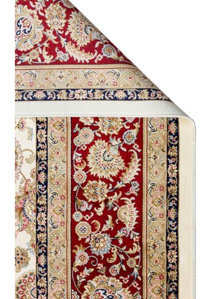 Topkapı Serisi Yüksek Kalite Sık Dokuma Klasik Desenli Özel Işıltılı Salon Halısı 03 Cream Red
