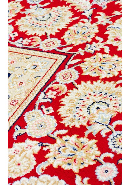 Topkapı Serisi Yüksek Kalite Sık Dokuma Klasik Desenli Özel Işıltılı Salon Halısı 03 Cream Red