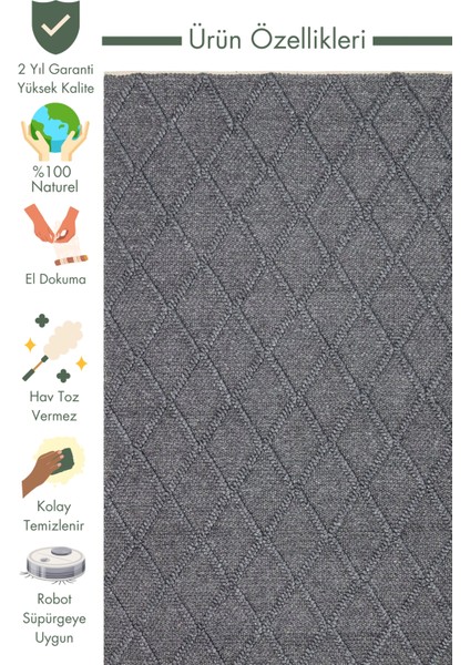 Woolstar %100 Naturel Kazak Desenli Salon Oturma Odası Koridor Antre El Dokuma Örgü Halı Dıamondant