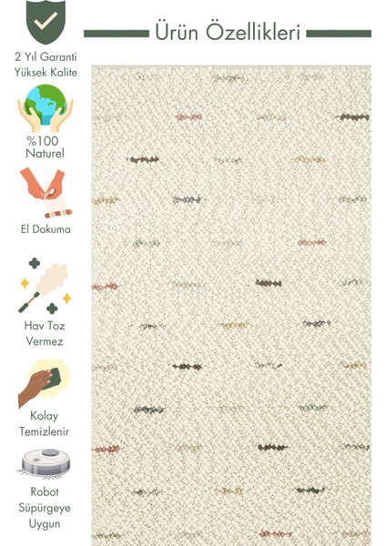 Woolstar %100 Naturel Kazak Desenli Salon Oturma Odası Koridor Antre El Dokuma Örgü Halı JD6MUL
