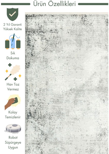 Pasific Serisi Eskitme Desenli Salon Oturma Odası Koridor Antre Modern Halı 05 Cream Grey Xw