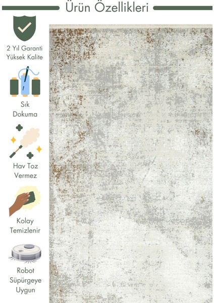 Pasific Serisi Eskitme Desenli Salon Oturma Odası Koridor Antre Modern Halı 05 Grey Beıge Xw
